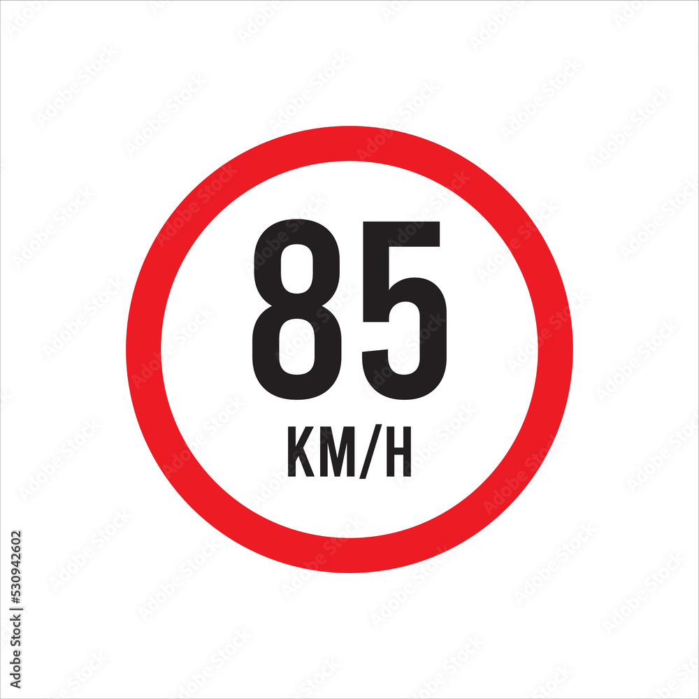 Isolated Road Maximum Speed limit sign 85 kmh sign icon on white background vector illustration. Isolated Road Maximum Speed limit sign 85 kmh sign icon on white background vector illustration.