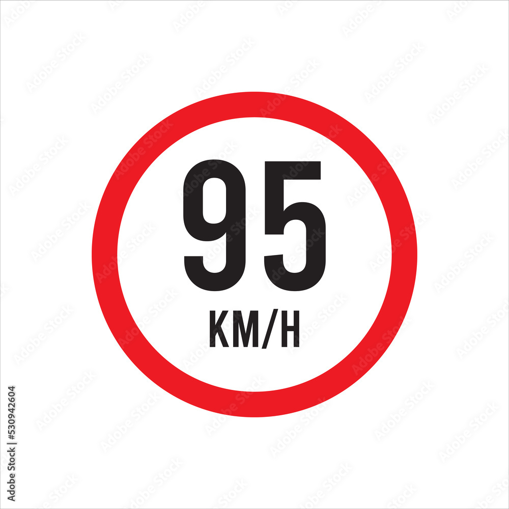 Isolated Road Maximum Speed limit sign 95 kmh sign icon on white background vector illustration. Isolated Road Maximum Speed limit sign 95 kmh sign icon on white background vector illustration.