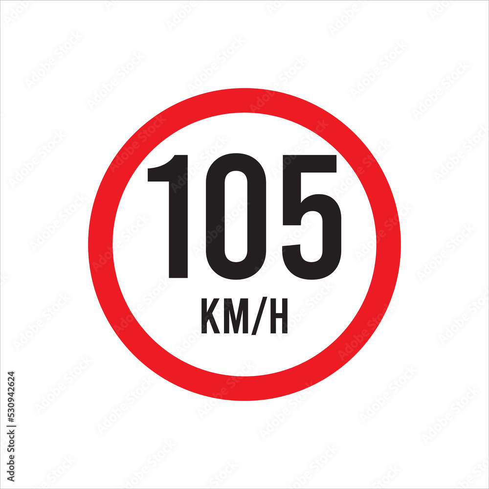 Isolated Road Maximum Speed limit sign 105 kmh sign icon on white background vector illustration. Isolated Road Maximum Speed limit sign 105 kmh sign icon on white background vector illustration.