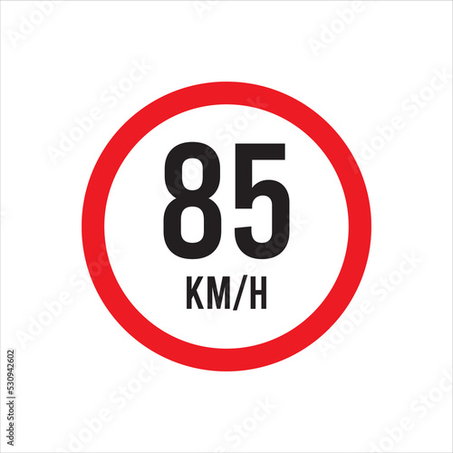 Isolated Road Maximum Speed limit sign 85 kmh sign icon on white background vector illustration.