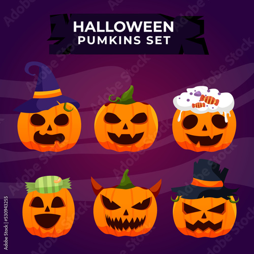 halloween pumkins set with faces