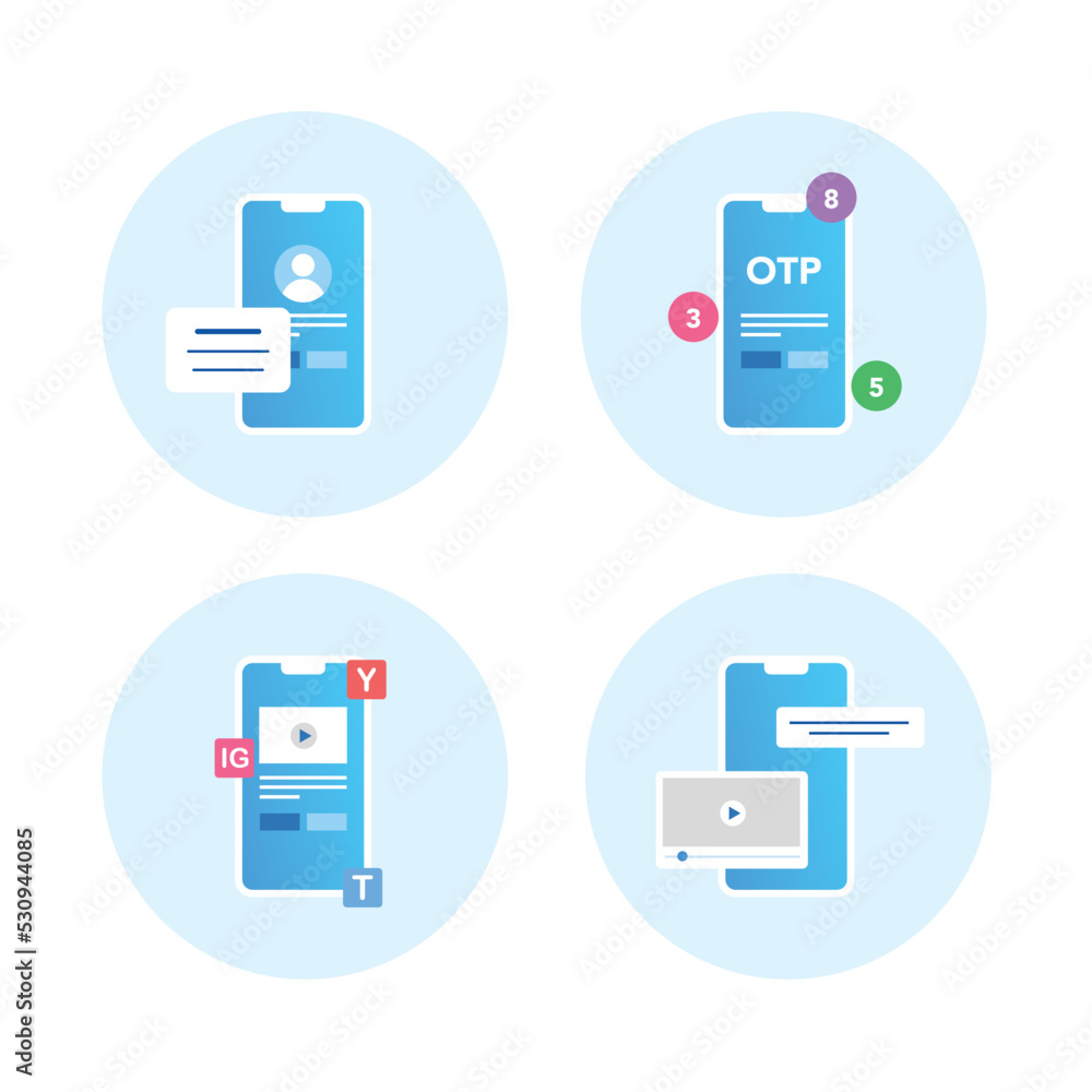 Smartphone flat illustration icon blue background Smartphone flat illustration icon blue background
