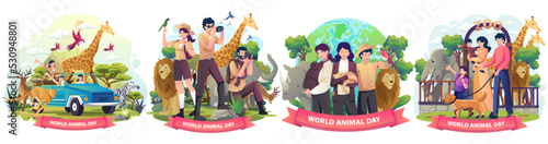 Set of World Animal Day, Wildlife Day, Animals on the planet, Animals around the world illustration