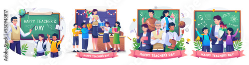 Set of Teacher's Day with A group of teachers from various subjects gather to celebrate teacher's day vector illustration