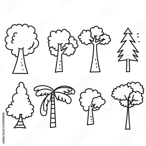 hand drawn doodle trees collection illustration vector