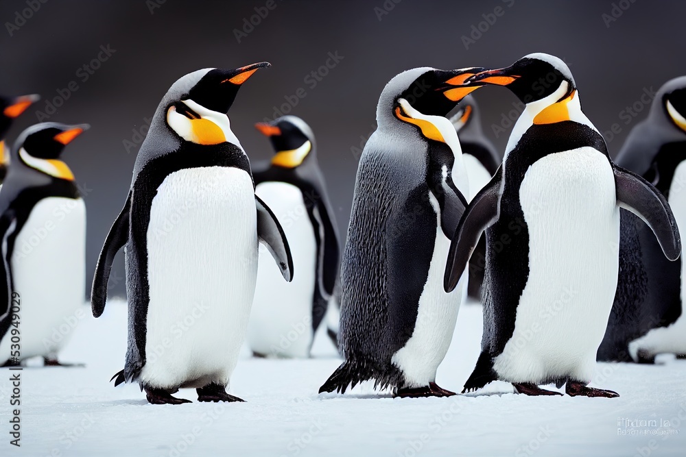 Obraz premium Emperor Penguins Playing in the Arctic Cold