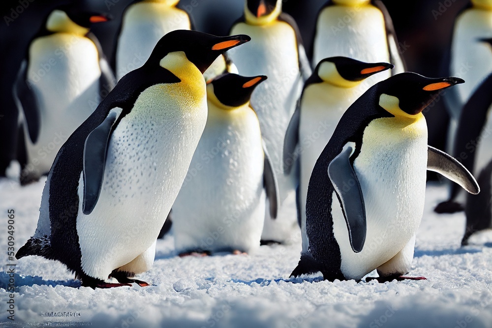 Fototapeta premium Emperor Penguins Playing in the Arctic Cold