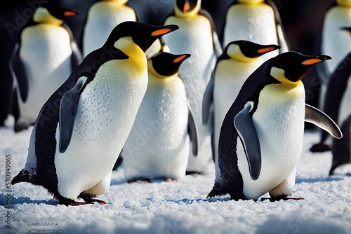 Emperor Penguins Playing in the Arctic Cold