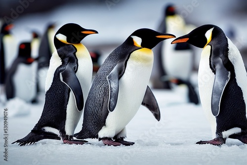 Emperor Penguins Playing in the Arctic Cold