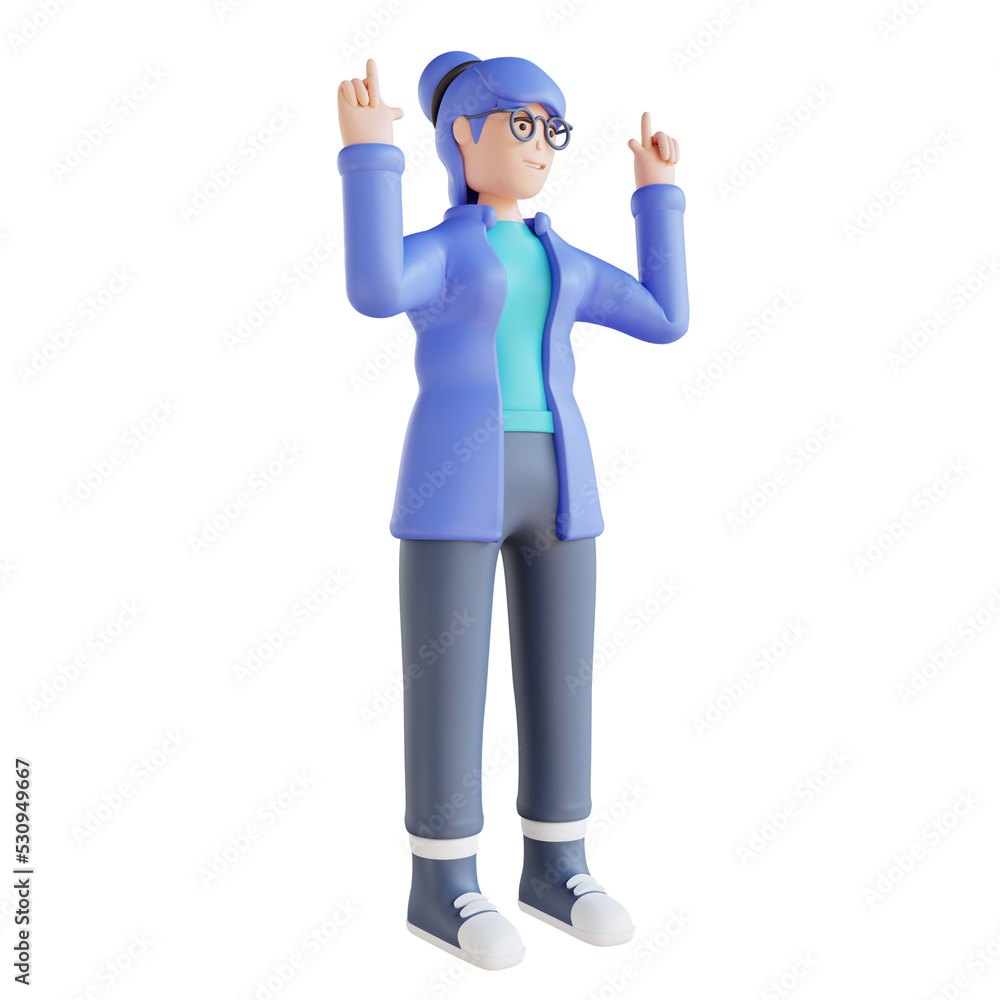 3D illustration woman pointing up 3D illustration woman pointing up