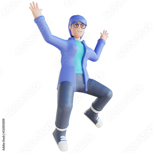 3D illustration of happy jumping person