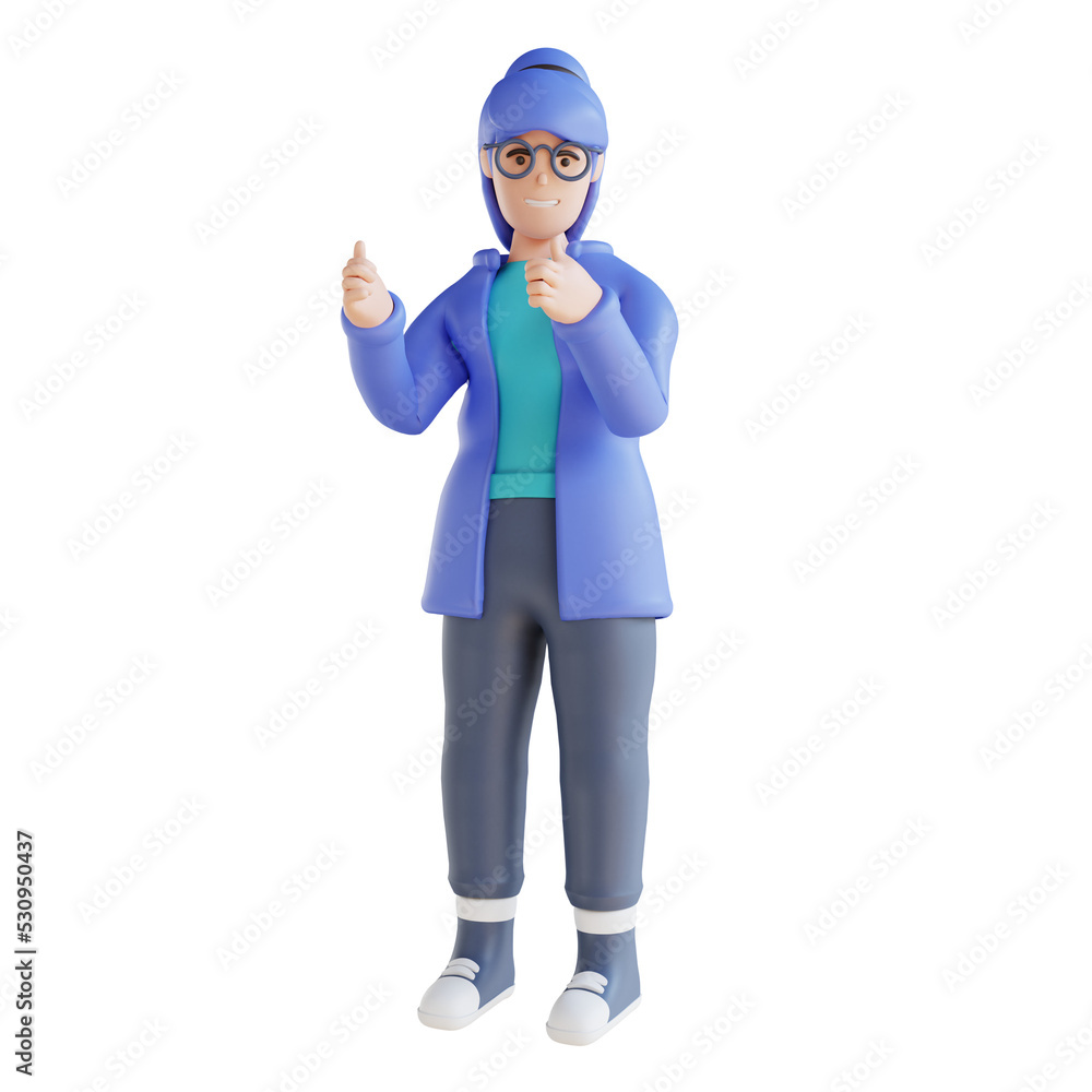 3D illustration of person showing thumbs up