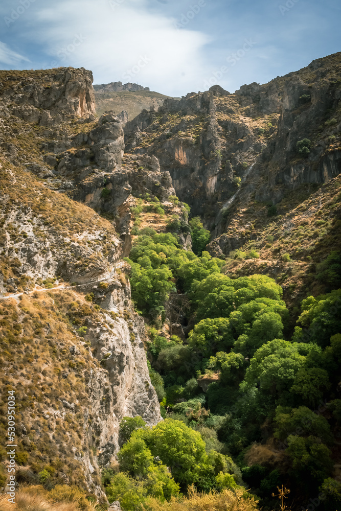 Hiking route through the Cahorros de Monachil. Grenade. Spain