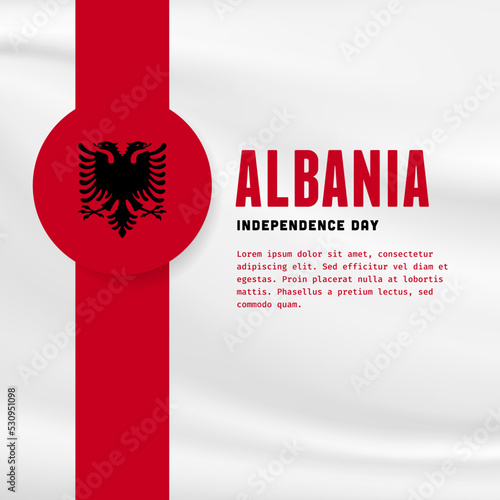 Square Banner illustration of Albania independence day celebration with text space. Waving flag and hands clenched. Vector illustration.