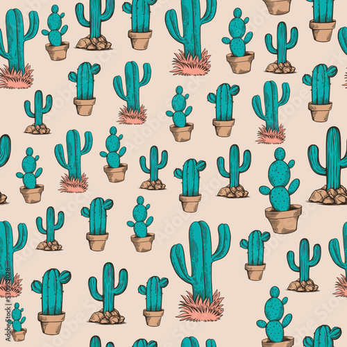 hand drawn cactus pattern