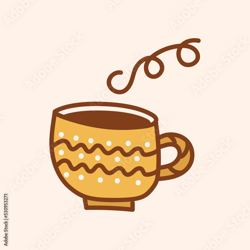 Yellow mug in simple style on white background.Vector image for use in menu design or clipart
