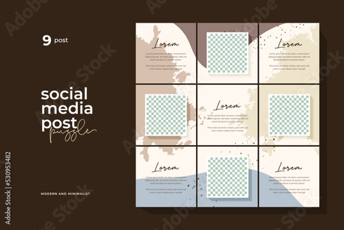 Instagram puzzle template, abstract element instagram post design, pastel background, instagram puzzle feed pack template.	