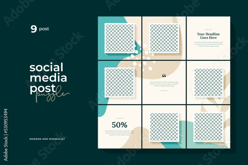 Instagram puzzle template, abstract element instagram post design, pastel background, instagram puzzle feed pack template.	
