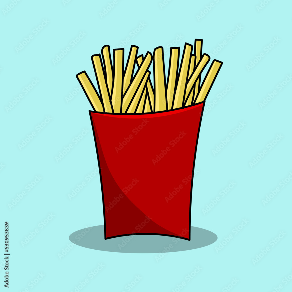 French fries in a box in cartoon style. French fries in a box in cartoon style.