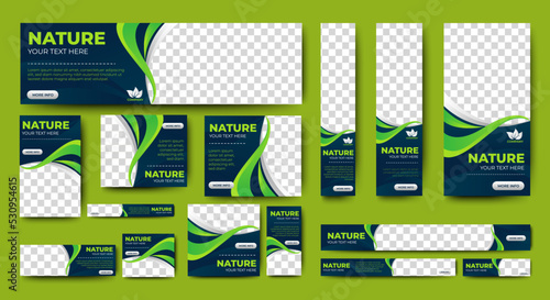 Green banner design web template Set, Horizontal header web banner. Modern Gradient green cover header background for website design, Social Media Cover ads banner, flyer, invitation card