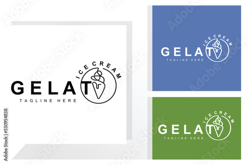 Ice Cream Gelato Logo Design, Sweet Soft Cold Food, Vector Brand Company Products