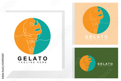 Ice Cream Gelato Logo Design  Sweet Soft Cold Food  Vector Brand Company Products