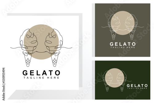 Ice Cream Gelato Logo Design  Sweet Soft Cold Food  Vector Brand Company Products