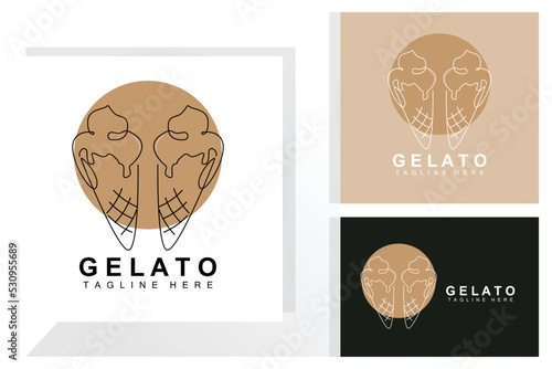 Ice Cream Gelato Logo Design, Sweet Soft Cold Food, Vector Brand Company Products