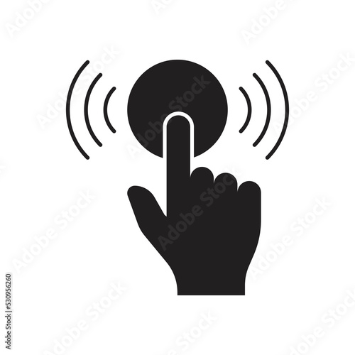 Ring door bell icon. Hand pushing the button sign. Pressing the doorbell symbol. isolated on white background. vector illustration