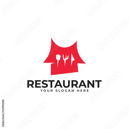Traditional Restaurant Logo Design Concept With Home, Spoon, Fork, Knife