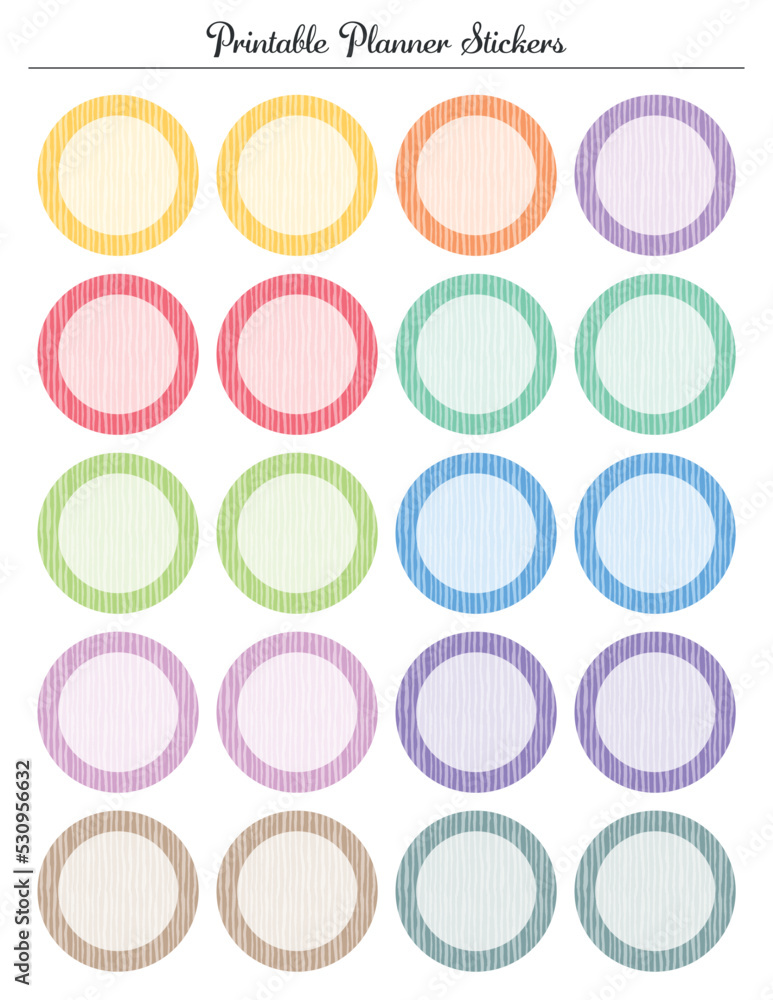 Striped circle stickers labels tags. Colored printable sheet for ...