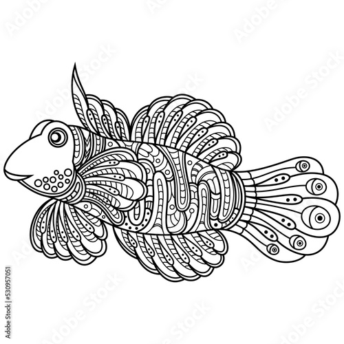 Hand drawn of mandarinfish in zentangle style