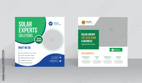 Solar panel social media post template and green energy professional web banner layout design