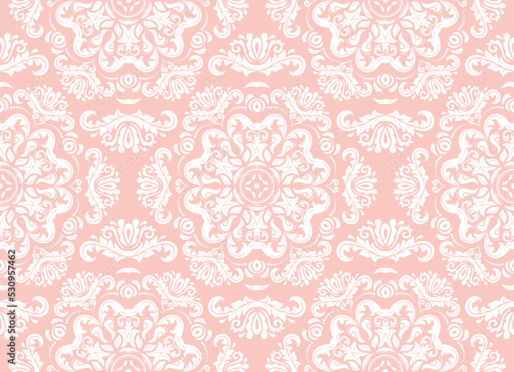 Fototapeta premium Orient vector classic pink and white pattern. Seamless abstract background with vintage elements. Orient pattern. Ornament for wallpapers and packaging