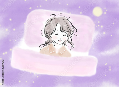 睡眠中の女性と夜空