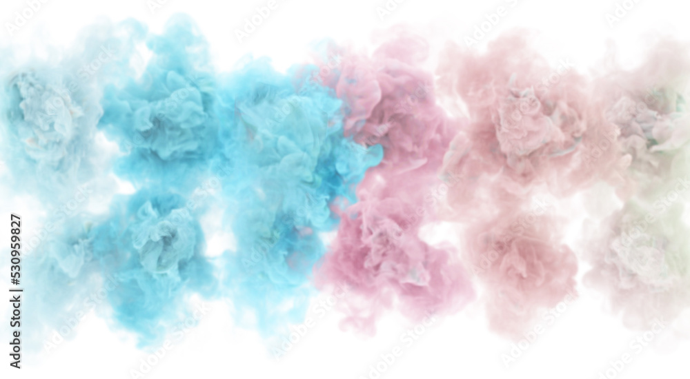 Magic pastel color puffs of smoke. 3D render abstract fog background