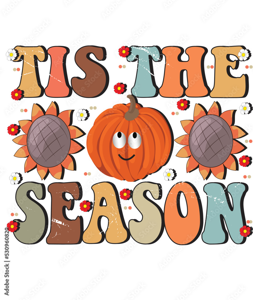 Fototapeta premium Thanksgiving groovy style typography t-shirt design, Emoji Thanksgiving design, Kawai t-shirt design