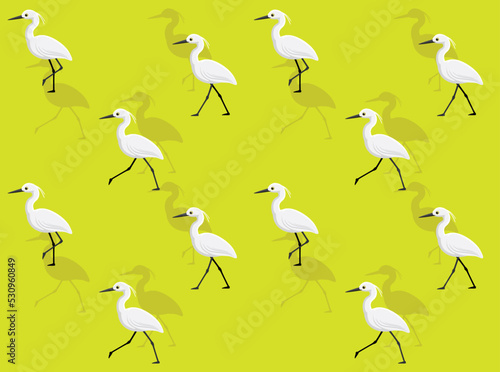 White Egret Cartoon Character Seamless Wallpaper Background