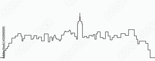 Modern City Skyline outline drawing on white background.