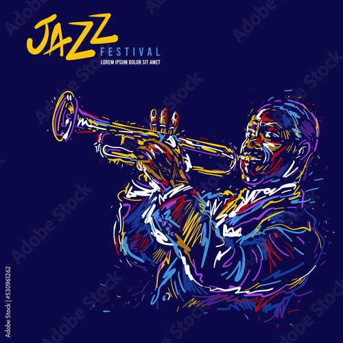 vector illustration for jazz poster. Jazz trumpet player