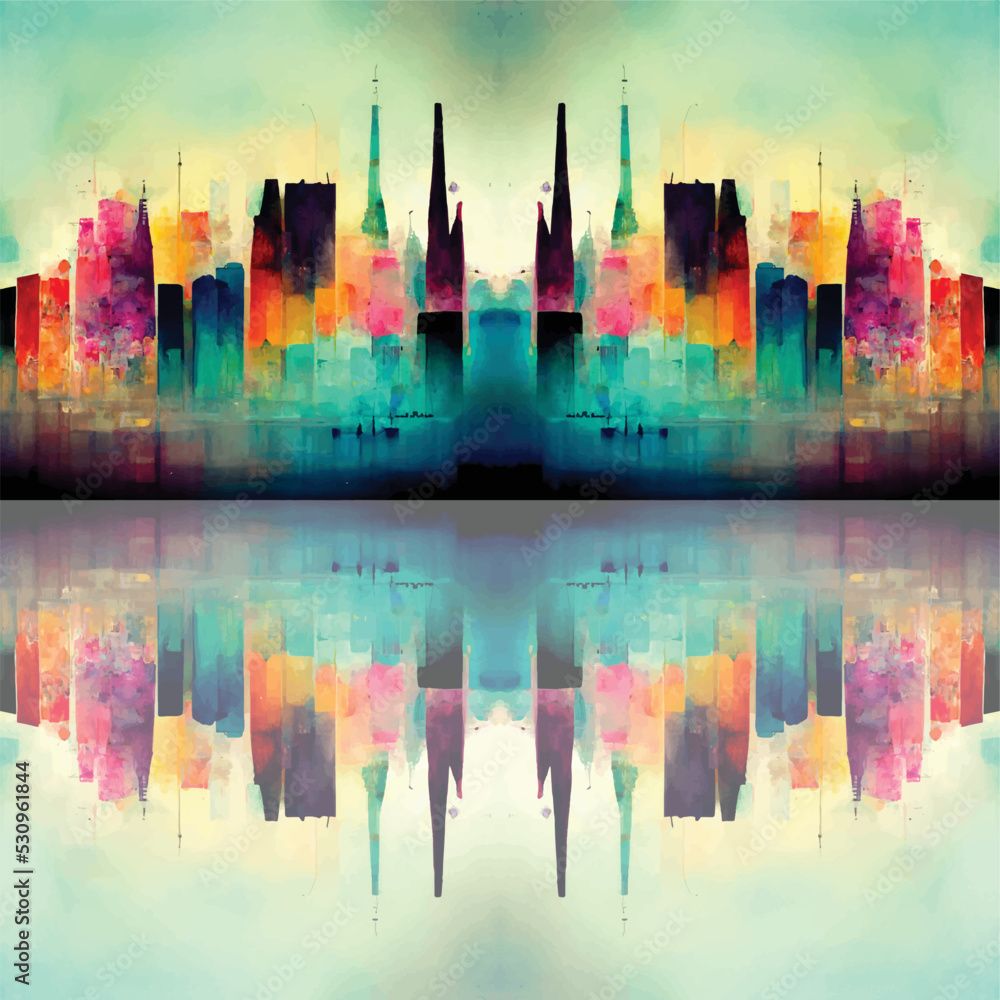 abstract cityscape illustration building downtown architecture design background, downtown colorful metropolis decoration.