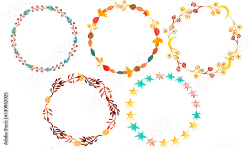 Wallpaper Mural PNG transoarent background, a set of watercolor round frames, wreaths, autumn plants, twigs, leaves, stars, suitable for Thanksgiving, wedding day, Halloween, motivational designs. Torontodigital.ca