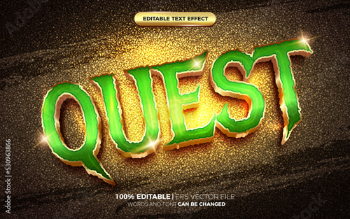 green quest gold 3d editable text effect photo