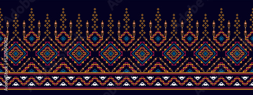 Ikat geometric pixel ethnic seamless home decoration design. Aztec fabric carpet boho mandalas textile decor wallpaper. Tribal native motif folk traditional embroidery vector 
