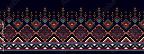 Ikat geometric pixel ethnic seamless home decoration design. Aztec fabric carpet boho mandalas textile decor wallpaper. Tribal native motif folk traditional embroidery vector 