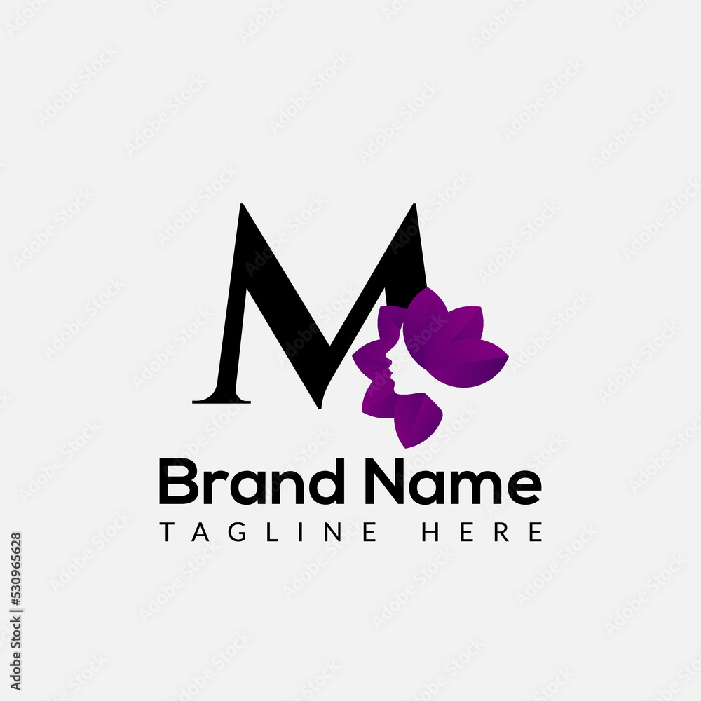 Beauty Logo On Letter M Template. Beauty On M Letter, Initial Fashion and Beauty Sign Concept - obrazy, fototapety, plakaty 