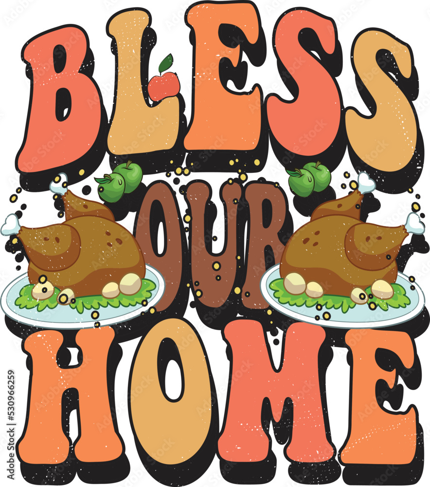 Fototapeta premium Thanksgiving groovy style typography t-shirt design, Emoji Thanksgiving design, Kawai t-shirt design