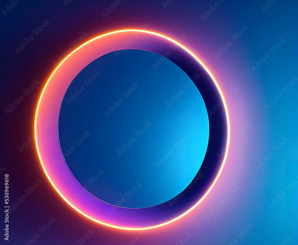 Abstract cosmic vibrant color circle backdrop. glowing neon lighting on dark background with copy space. for display product.