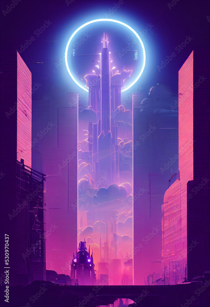 futuristic cyberpunk city, concept art, Generative AI Stock