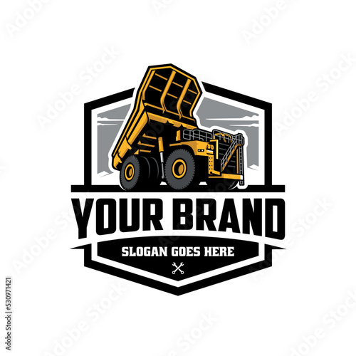 dump truck, earth mover illustration logo vector